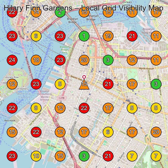 Hilary Finn Gardens Landscape Designer GeoGrid ranking map for Brooklyn NY
